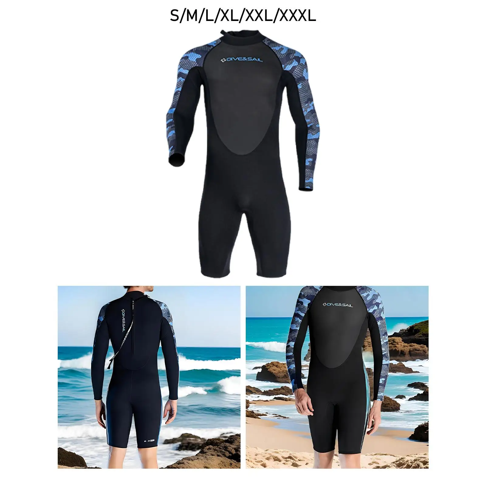 Men Wetsuit Shorty Neoprene 2mm Body Swim suits Long Sleeve Bathing Suit Diving