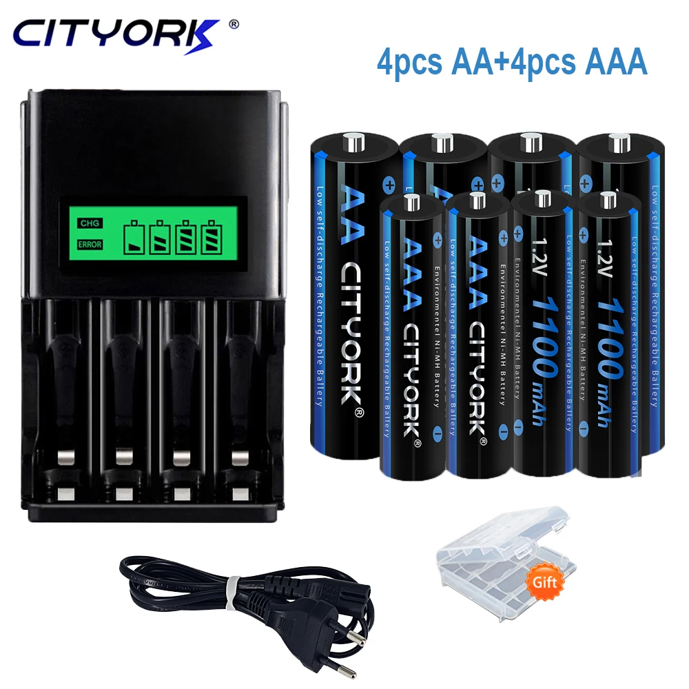 

CITYORK 1.2V AA+AAA rechargeable batteries AA 3000mAh AAA 1100mAh aa 2A Battery aaa nimh battery and LCD 1.2V AA AAA Charger