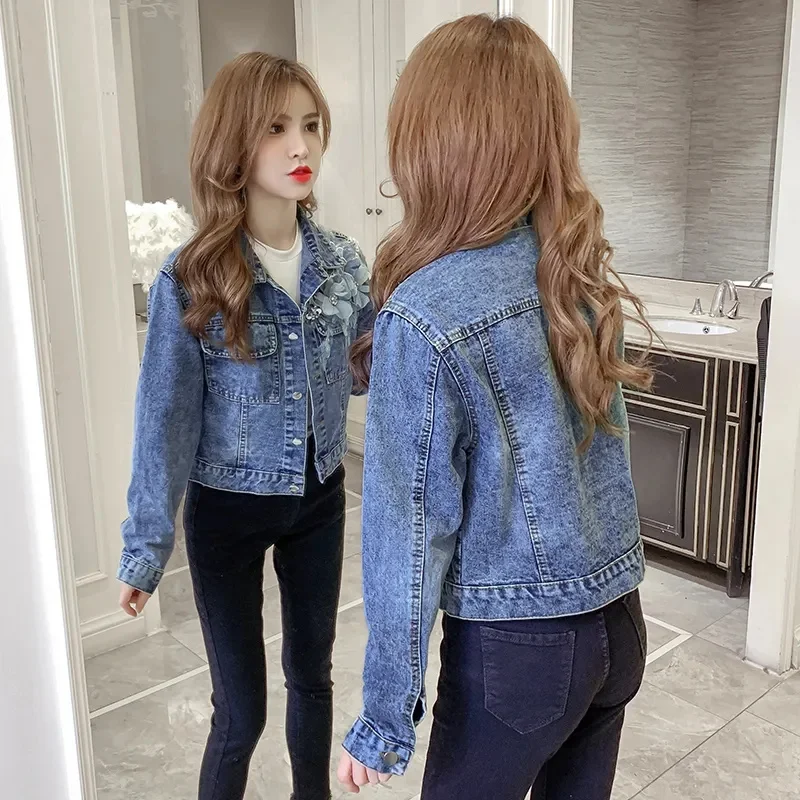 Women‘s Denim Jacket Female Korean Loose 2021 Spring Autumn New Student Black Denim Jacket Female Button  Solid Color Coat A09