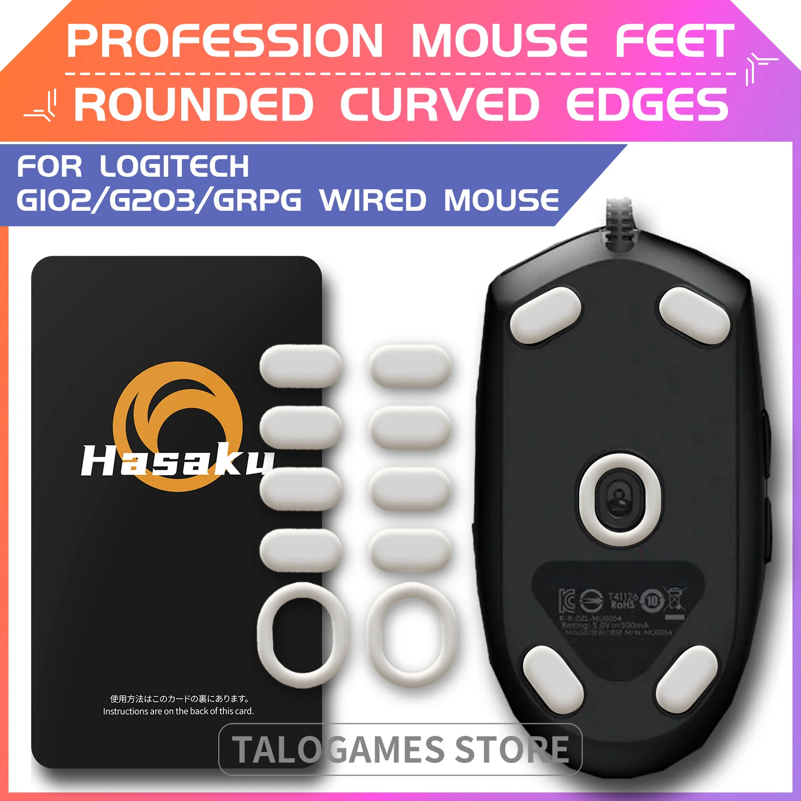 2 Set Hasaku Bordi Arrotondati Curvi Gaming Mouse Piedi Pattini Per Logitech G102 G203 Gpro Wired Mouse Feet Pad Sostituzione