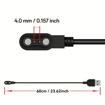 Smart Watch Charger Magnetic,Cable Contact 2 pin spacing 4.0mm,High Speed Safe Replacement USB Charger Cord 2