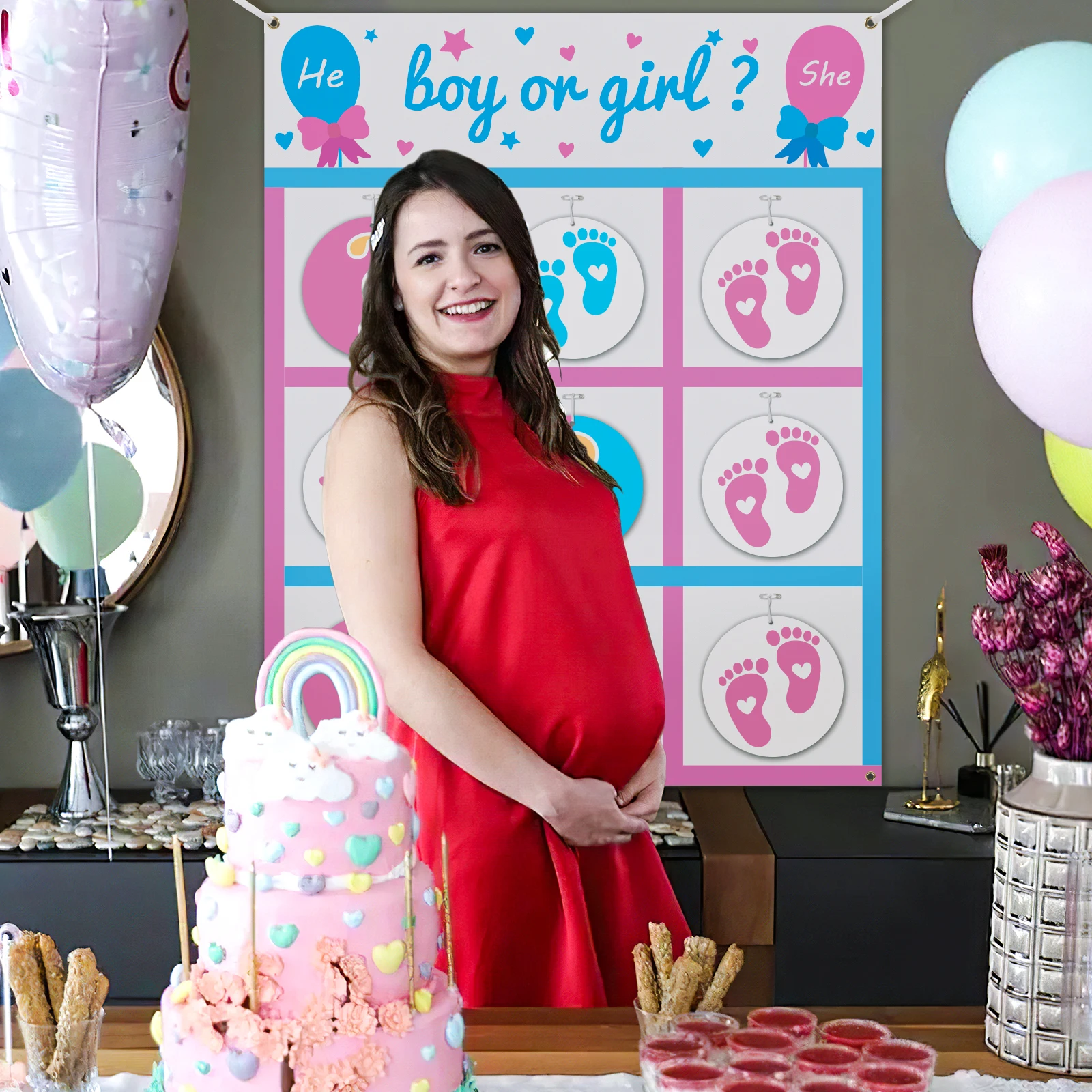 OurWarm Gender Reveal Tic Tac Toe Game – Rustic Board With 10 Bear Chips, Baby Shower Party Decor