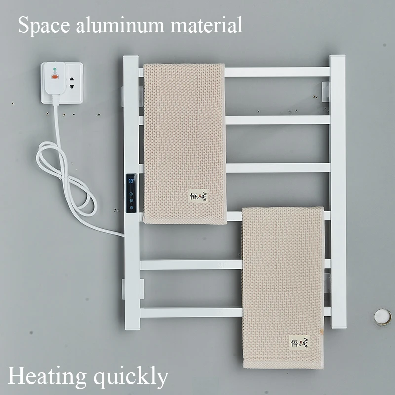 Electric Towel Rack Thermostatic Electric Towel Rack LCD Cloth Dryer Towel Bar IPX4 Waterproof Bathrobe Rack Space Aluminum Bathroom Hardware Set