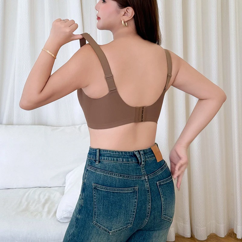 Fashion Plus Size Women's Bras Premium Seamless Mesh Spliced Full Cup Wire Free Back Closure Four hook-and-eye Underwear 9402