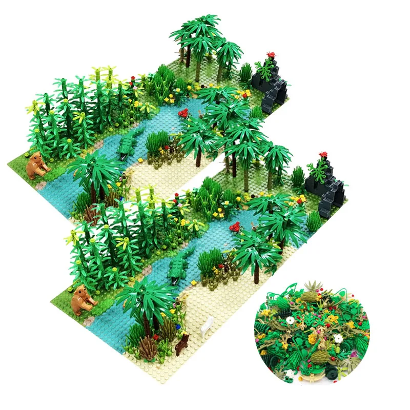 

32x32 Rainforest Parts Animal Green Grass Jungle Bush Flower Tree Plants Building Blocks DIY MOC Assemble Compatible All Brands