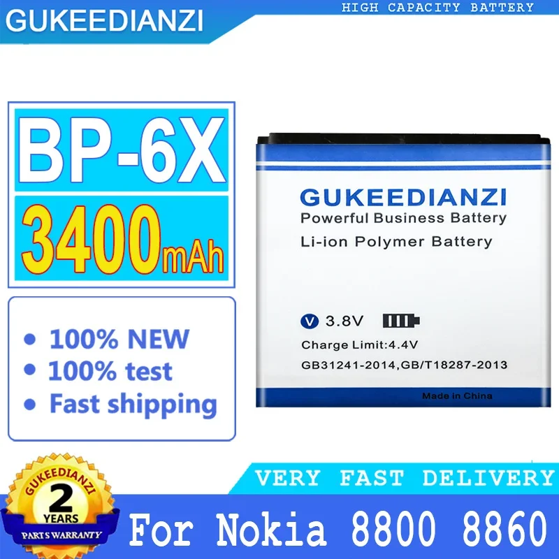 Batteria Gukeedianzi Bp-6X Per Nokia, 3400, 8800, 8860, 8800, Sirocco, N73I, 8801, 886, 8800 S, Batteria Di Grande Potenza,