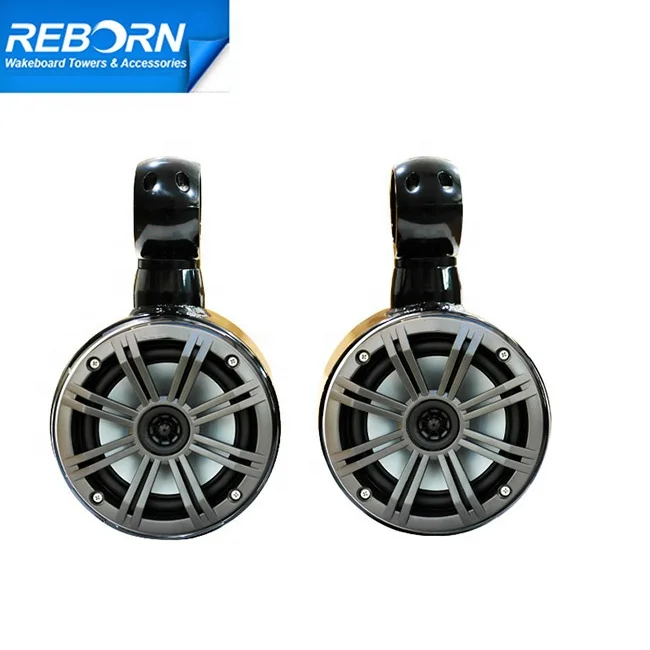 Pair Of Reborn 6 1/2in Waterproof Rotatable Boat Wakeboard Tower Speaker Black