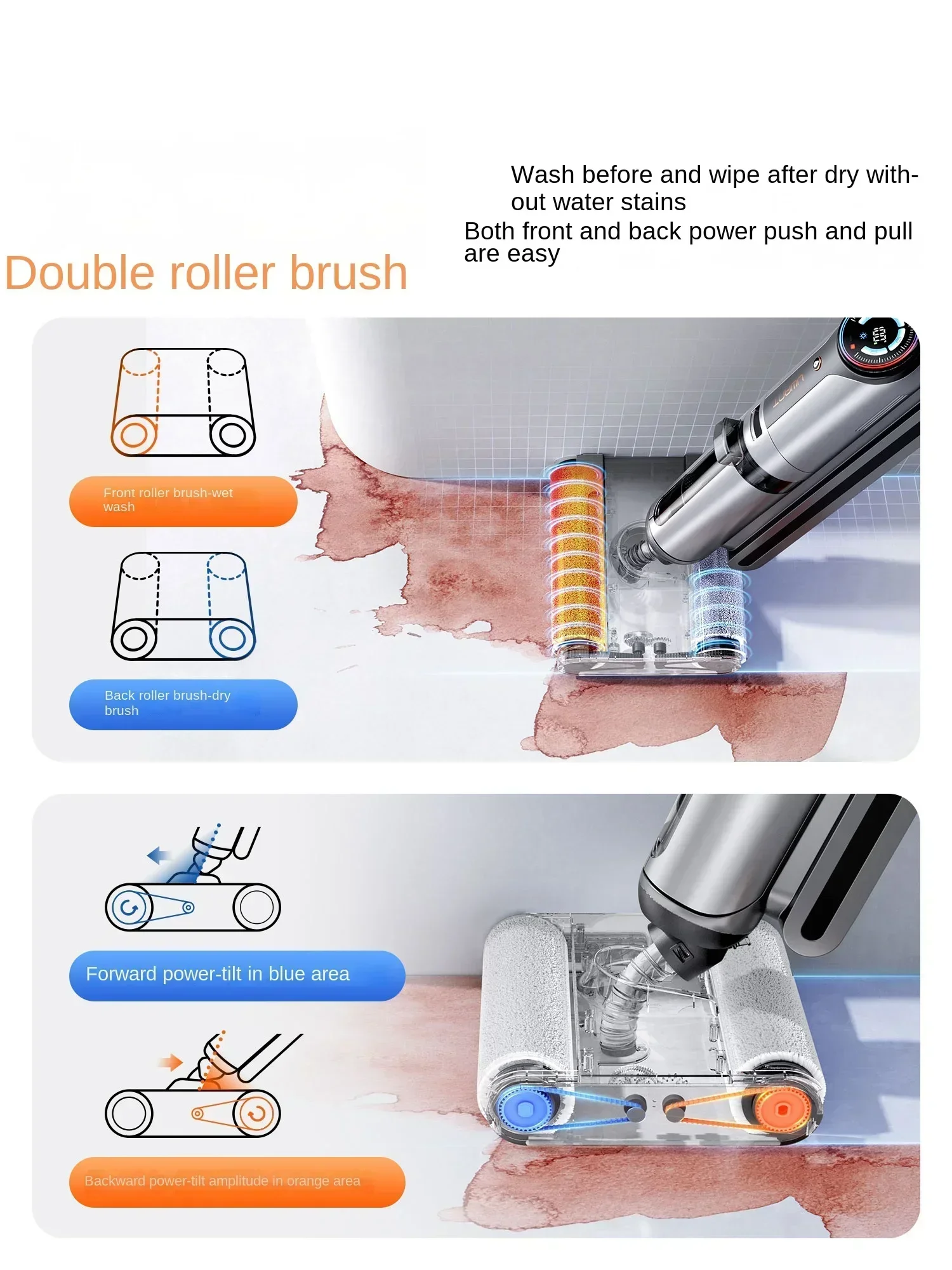 UWANT X200 Double Roller Brush Hot Water Floor Washer Welt Washing Drag Suction Drying Household Appliances  Electric Mop 2