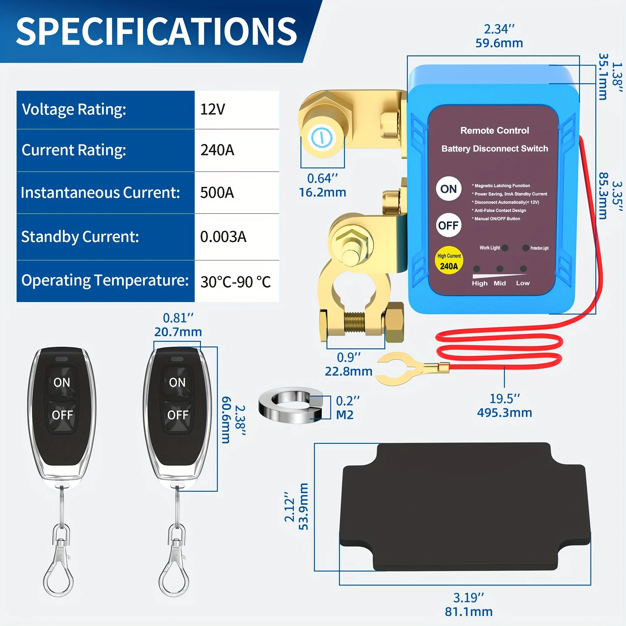 Wireless Dual Remote Car Battery Disconnect Relay Master Kill Cut-off Switch 12V