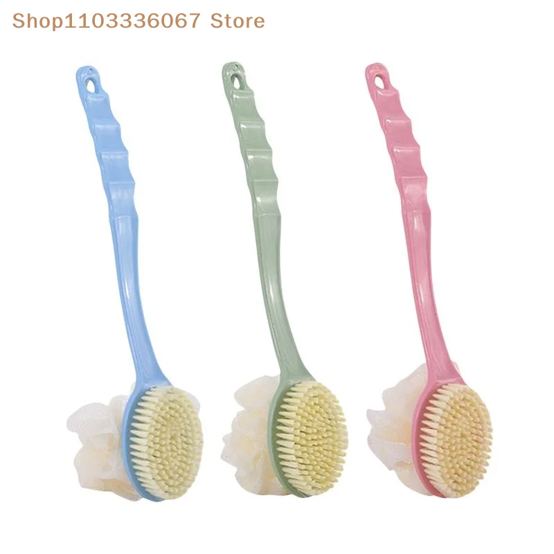 【B】Spazzola da bagno morbida con setole e luffa per donne e uomini - Spazzola da doccia curva con manico lungo per il lavaggio di corpo, viso e spa - immagine 6