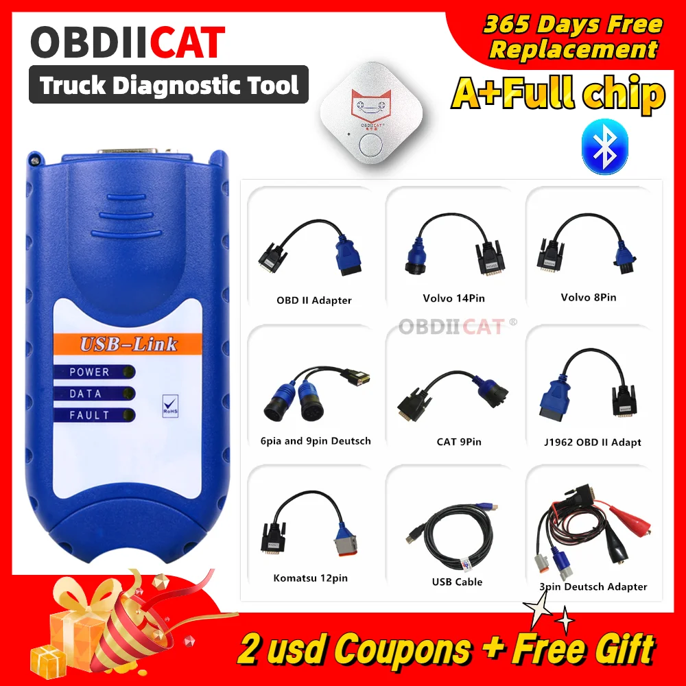 

2022 Newly DHL Free USB Link 125032 With Bluetooth for Diesel Truck OBD2 Diagnostic Tool USB Link Heavy Duty Truck in Stock