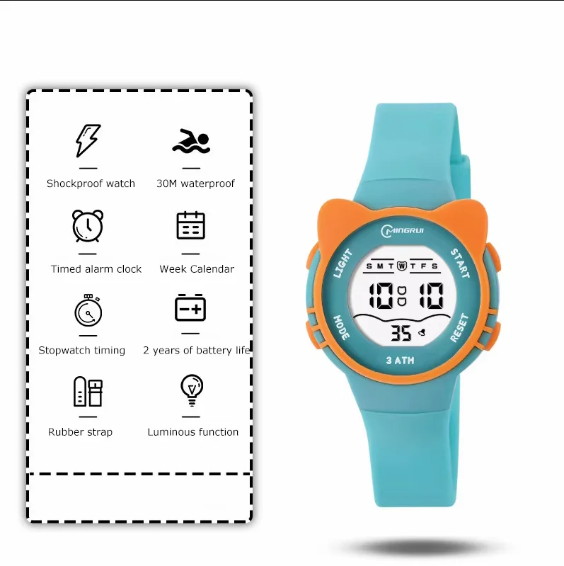 Children's Waterproof Cartoon Digital Watch - Pink LCD Sport Watch with Alarm Clock