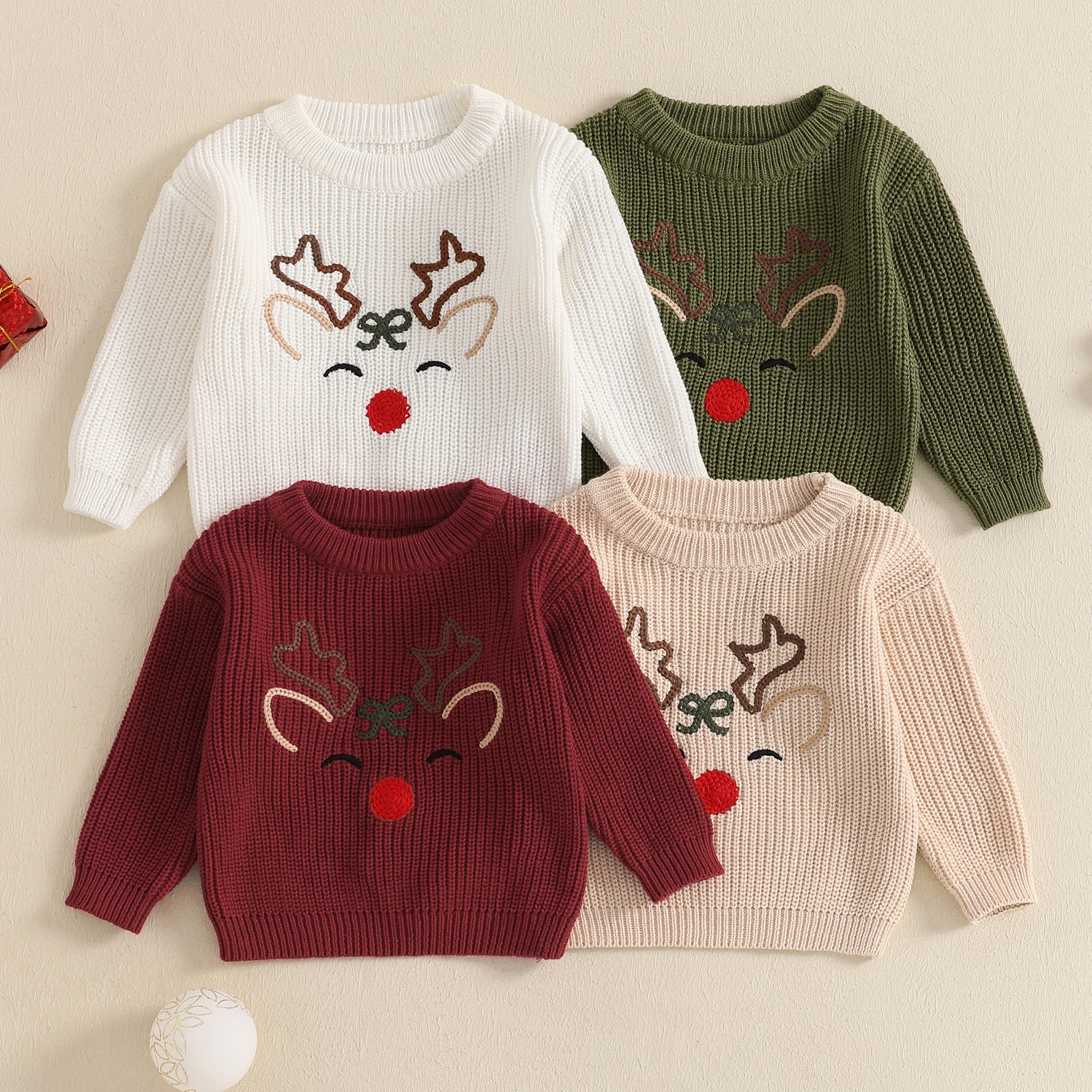 Newborn Boy Girl Christmas Sweater Knit Baby Jumpers Cute Reindeer Head Long Sleeve Toddler Chunky Knitwear Pullover baby girls sweater