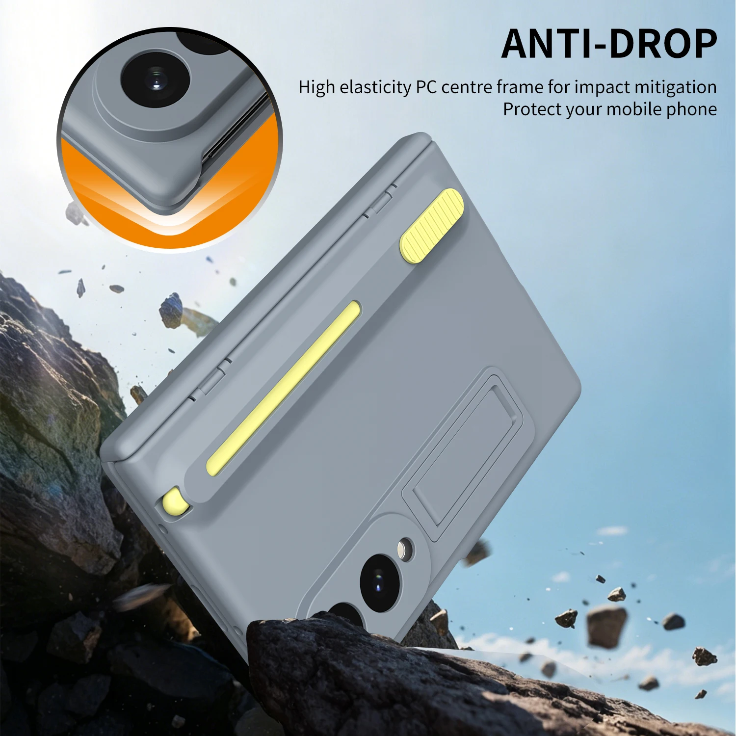 Foldable Phone Protective Case with Retractable Stylus, Built-in Kickstand & Screen Guard
