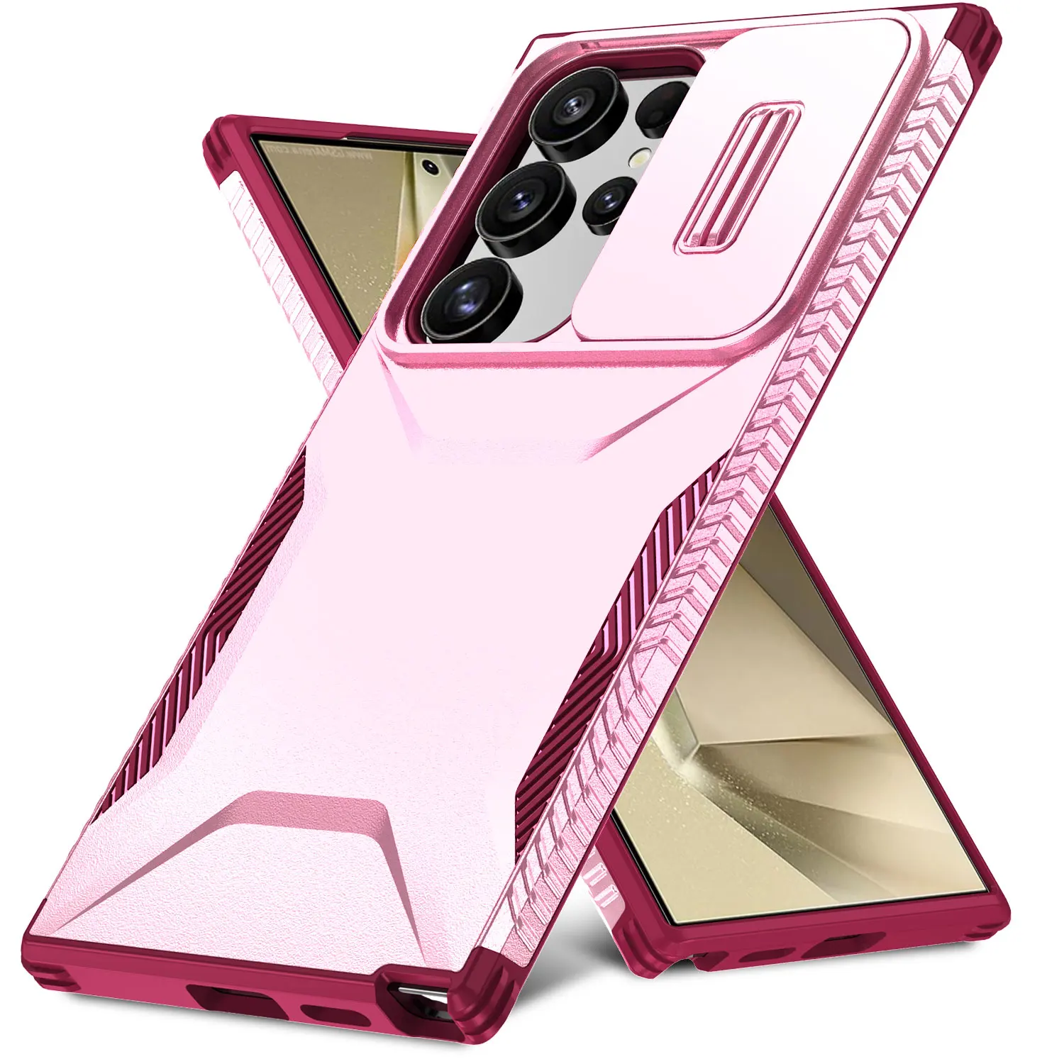 Rugged Armor Shockproof Case with Slide Window and Hard Plastic Back Cover