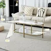 Living Room Glass Coffee Table, Golden Coffee Table, Modern Minimal 2-Tier Center Table with Metal Frame for Small Space 2