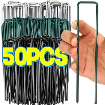50/10PCS Landscape Staples U-Shaped Garden Pins Garden Stakes Staples Heavy Duty Yard Lawn Tent Stakes Securing Pegs For Weed Ba