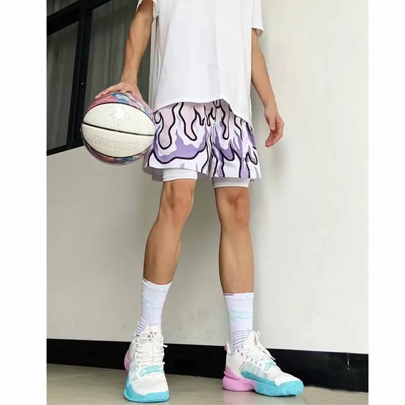 Kinetic Flame Basketball Shorts Quick Dry Running Sporty Trendy Fake Two-Piece Skateboard Long Pants from Mainland China