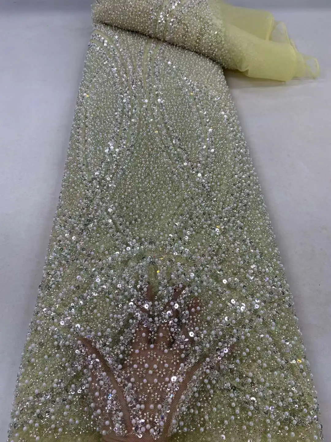 Luxury African Sequins Lace Fabrics 5 Yards Embroidery French Nigerian Tulle Lace Fabric For Wedding Party Sewing tulle fabric sequins jacquard lace fabric brocade lace fabric