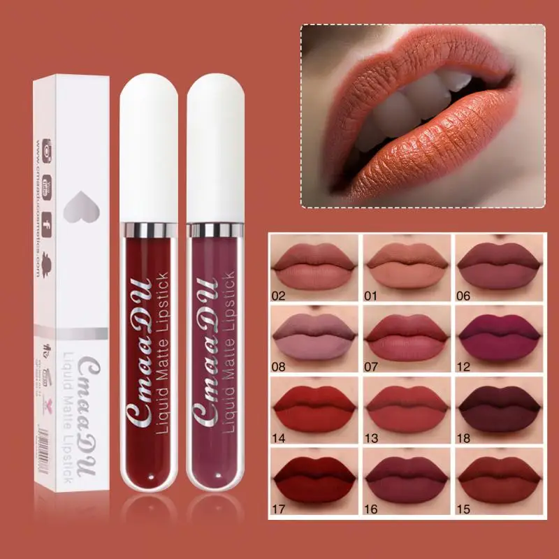 CMAADU 18 Colors Lip Gloss Matte Liquid Lipstick Makeup Long Lasting Waterproof Sexy Red Pink