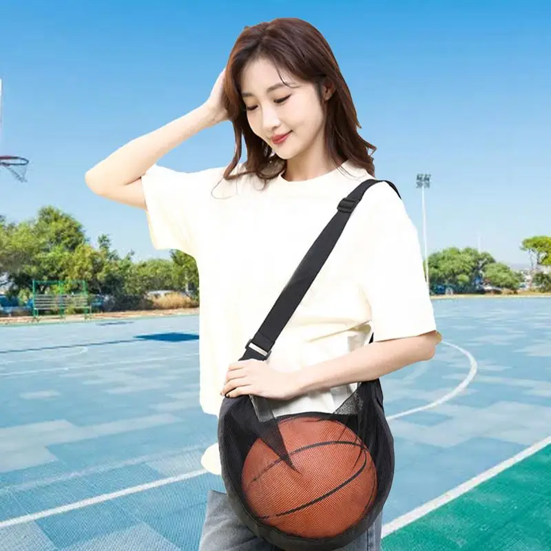 Mesh Basketball Bag Basketball Outdoor Sports Shoulder Bag Large Capacity Mesh Single Ball Carry For Volleyball Football