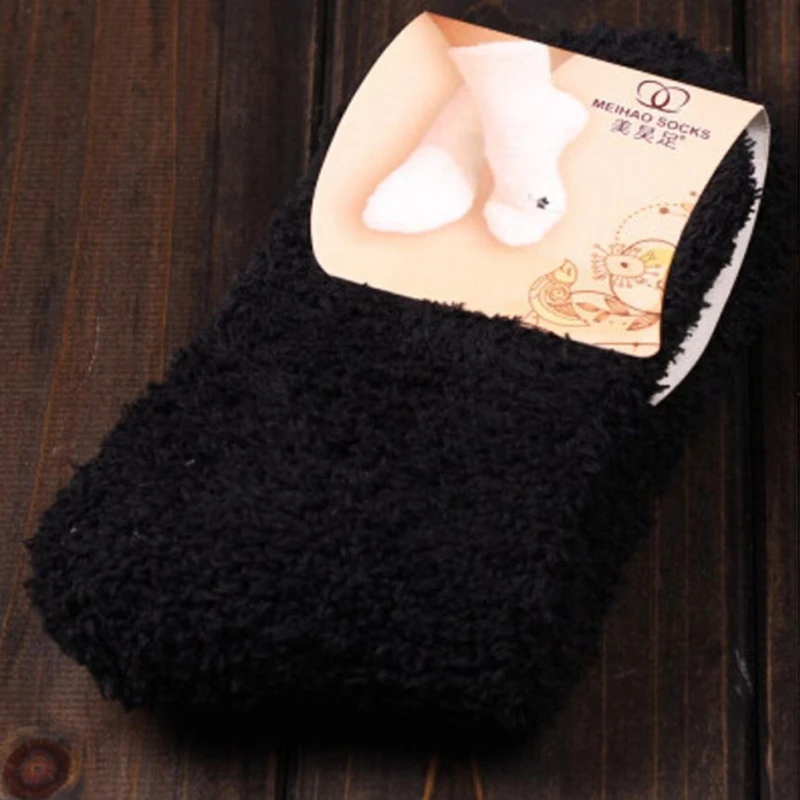 

Womens Winter Long Socks Thick Warm Coral Fleece Sleep Floor Candy Color