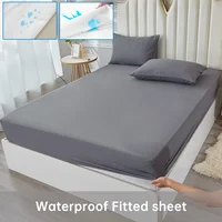 3/4pcs Solid Beding Set, Waterproof Fitted sheet & Bed Sheet & Pillowcases Soft, Queen, KIng, Full, Twin Size, White and Gray 4
