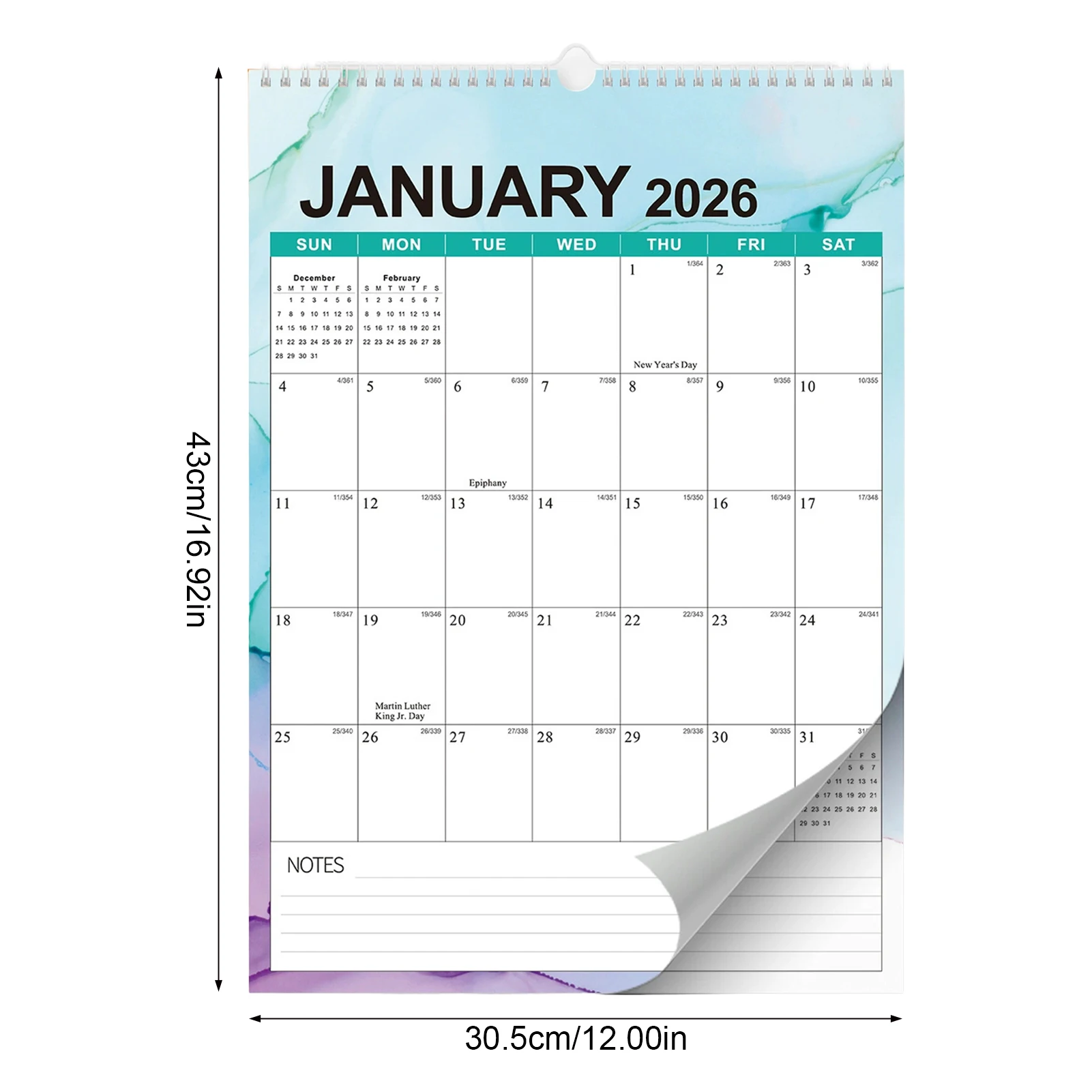 2026-2027 다국어 휴일 카운트다운 및 메모 기능이 있는 영어 데스크탑 캘린더(사무실 및 가정용)