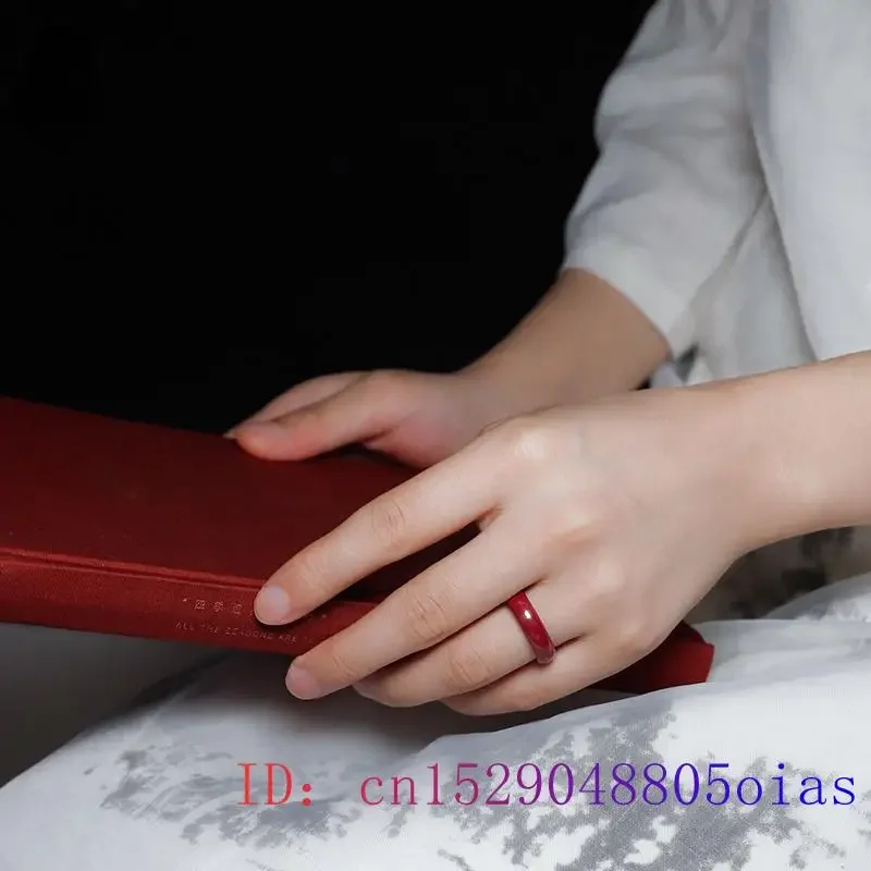 Cinnabar Rings for Women Jewelry Charm Gemstone Charms Chinese Amulet Talismans Gift Natural Accessories Vintage Jadeite Ring