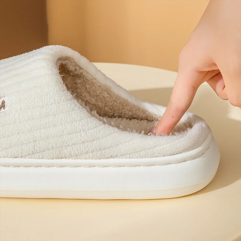 Couple Slippers Indoor Stripe Fluff Memory Foam Fluffy Eva Anti-skid Soft Heel Non Slip Plush Slippers Women's Winter Houseshoes 4
