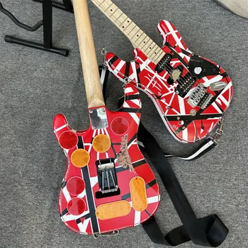 IN stock Eddie Van Halen Fran-ken guitar Heavy Relic Red Body Decorated With Black And White Stripes Free Shipping