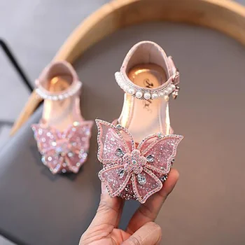 Summer Girls Sandals Fashion Sequins Rhinestone Bow Girls Princess Shoes Baby Girl Shoes Flat Heel Sandals Size 21-35 1