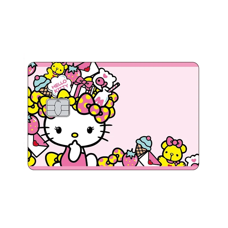 Nuevo Kawaii Hello Kitty Kuromi My Melody Diy pegatina de tarjeta de Chip pequeño Anime dibujos animados dulce tarjeta de crédito tarjetas de crédito película mate cubierta de piel