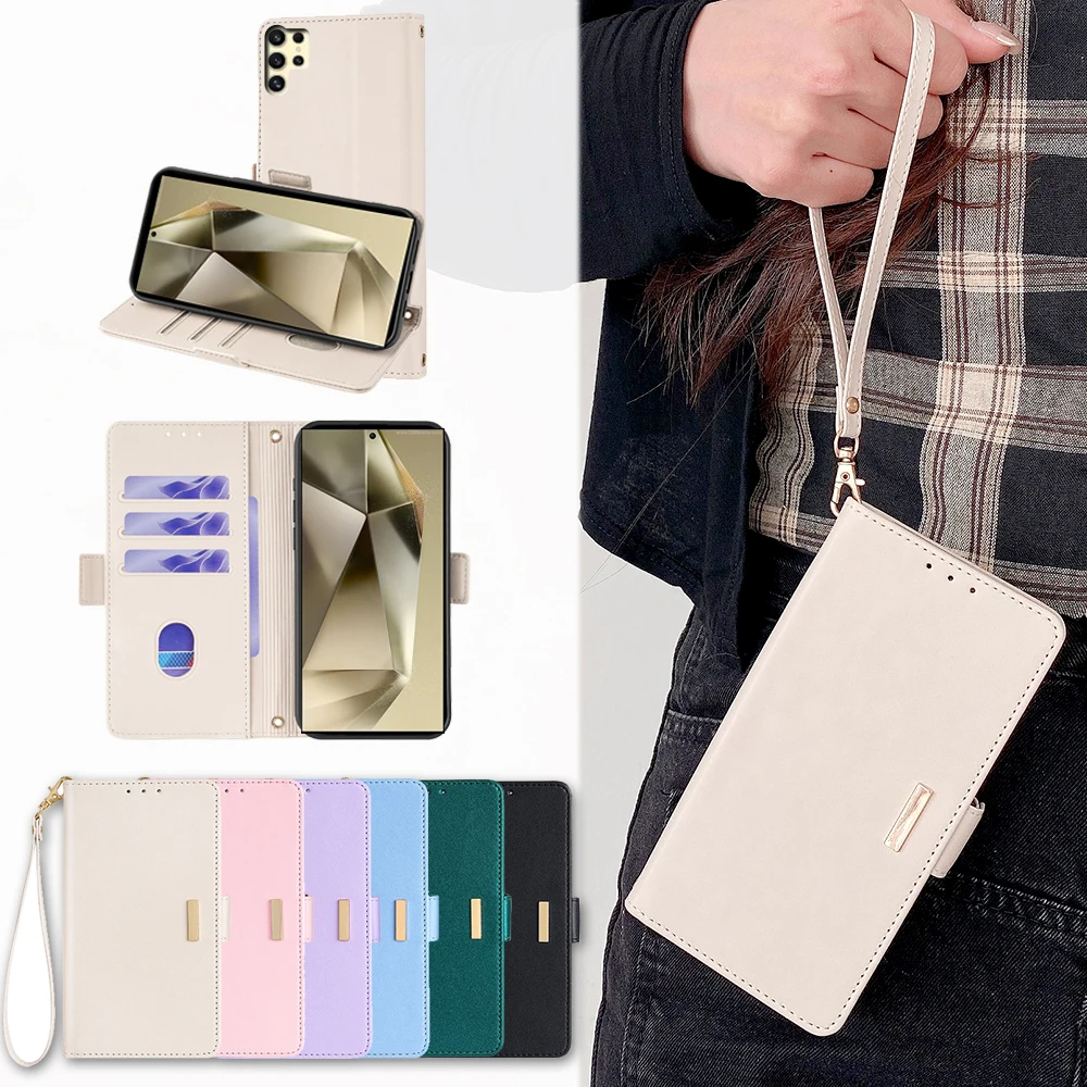 Elegant Magnetic Wallet Phone Case - Leather Book Style with Strap & RFID Protection