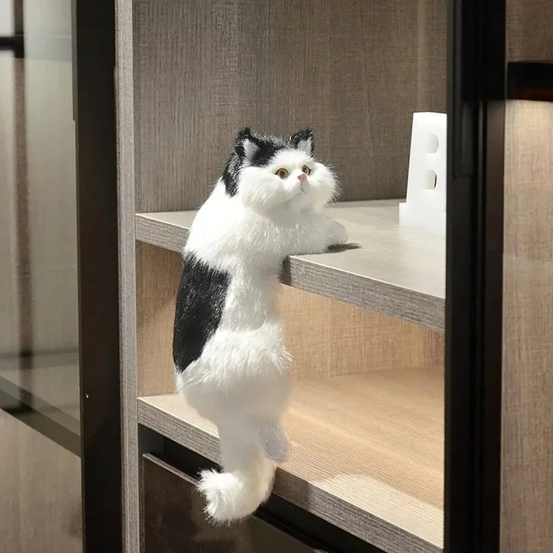 Realistic Furry Hanging Cat Simulation Plush Cat Doll Animal Figurines Home TV Decoration Cute Kitten Model Soft Toy Child Gift 5