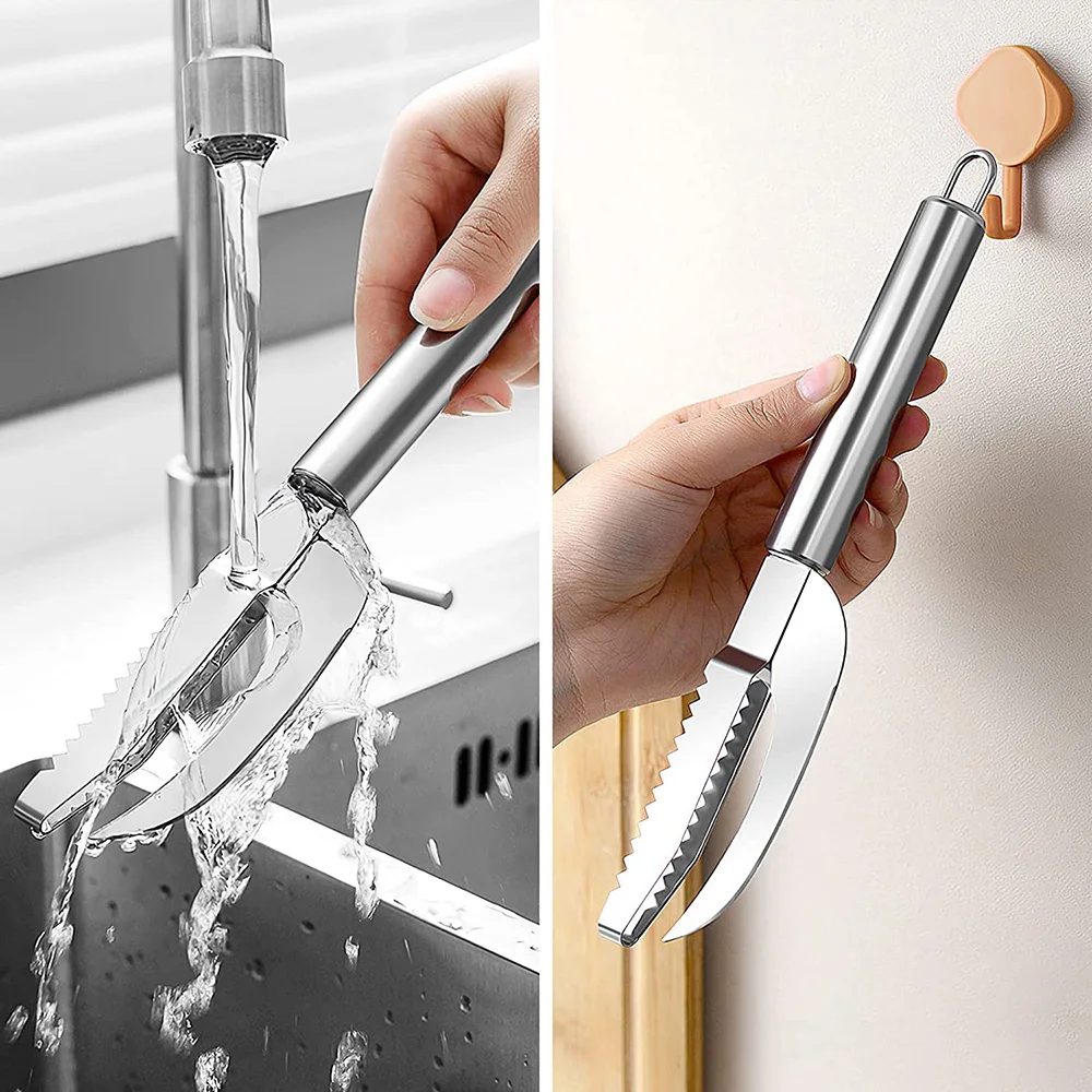 Fish Scale Scraper 3 In 1 Stainless Steel Fish Scale Knife Sawtooth Peelers Scraping Boning Filleting Stomach Digger Kitchen Tools