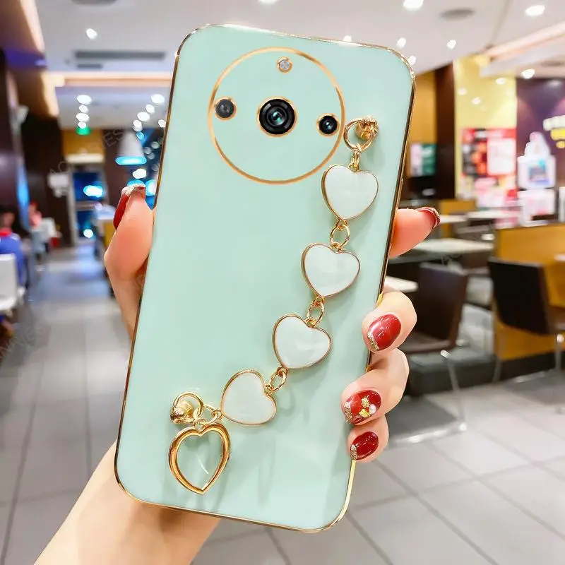 Luxury Plating Love Heart Bracelet Chain Silicone Case