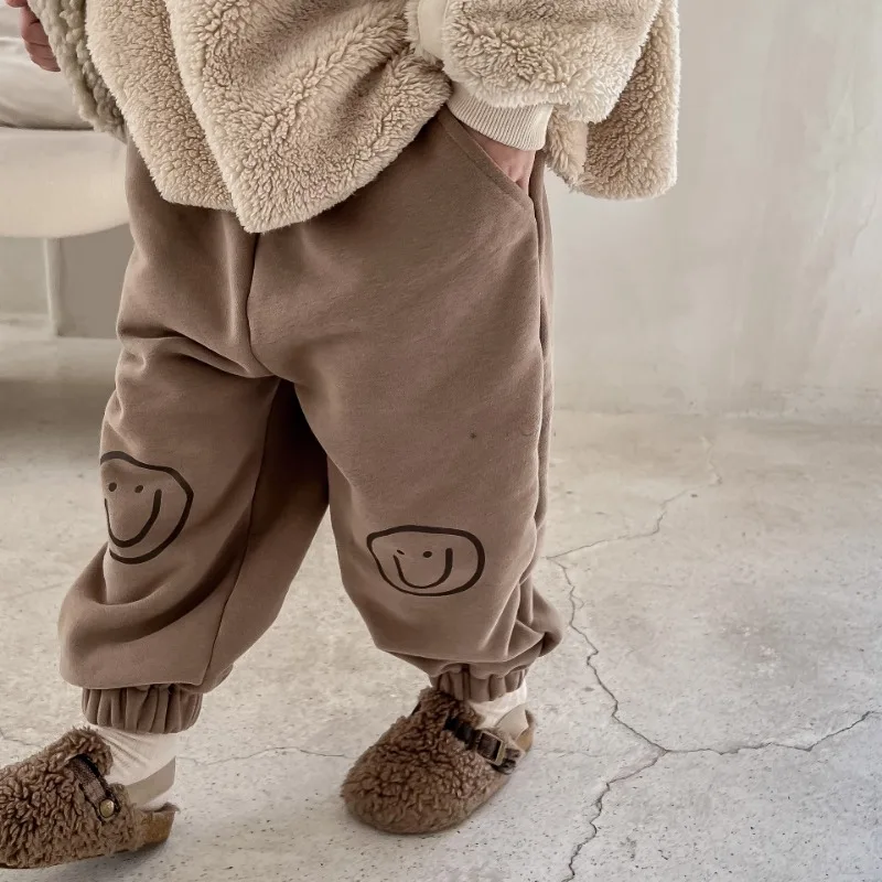 

2023 Winter Kids Pants Cartoon warm girls trousers boys Lining fleece thicken sweatpants