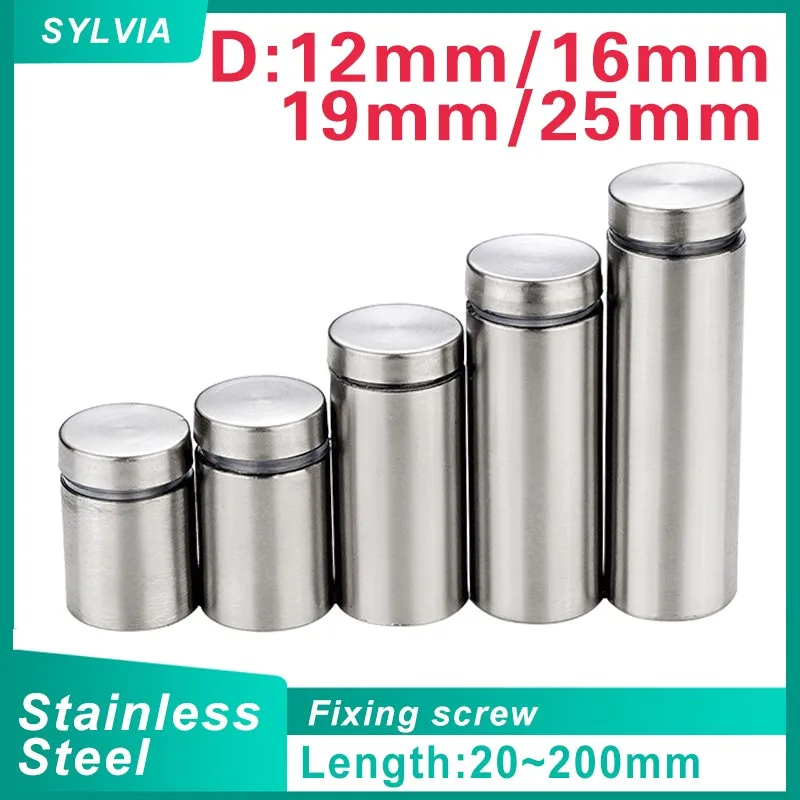 Glass Fasteners 4/6pcs 12mm Stainless Steel Acrylic Advertisement Standoffs Pin Nails Billboard Fixing Screws Hardware glass fasteners