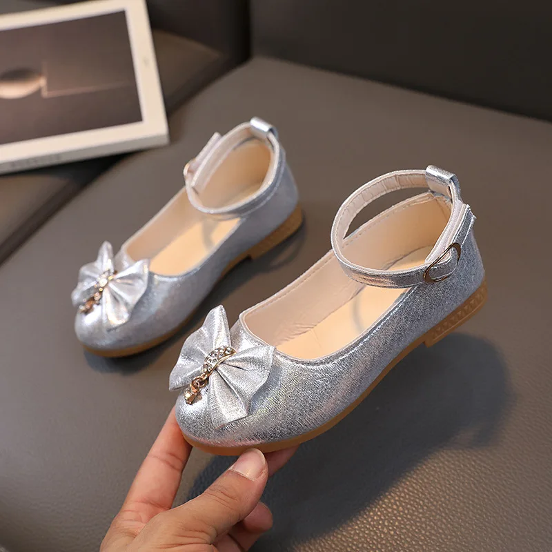

Girl's Mary Janes Ankle Strap PU Leather Sweet Children Flat Shoes Glitter Fashion Bow Spring Autumn Toddler Kids Princess Shoes