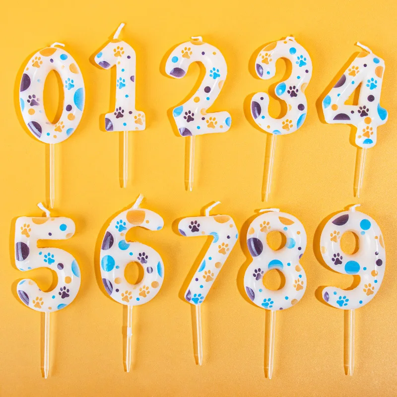 Cute Dog Paw Print Birthday Candle Digital Candle Happy Birthday Baby Shower Supplies Dessert Cake Topper Decor Candles