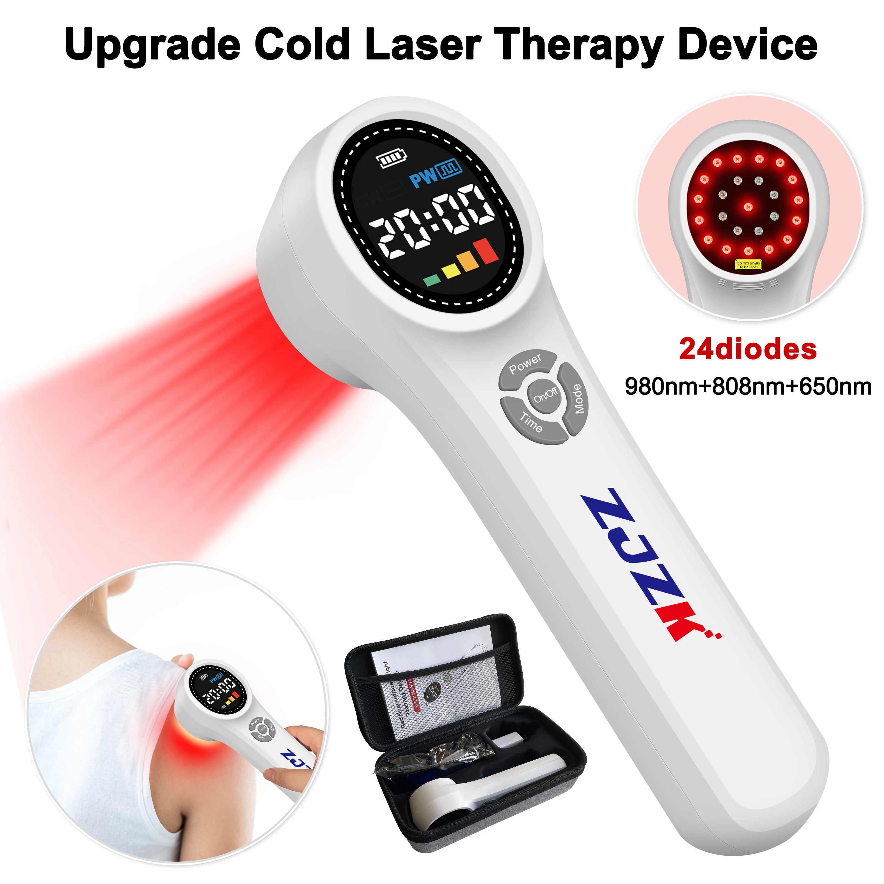 ZJZK 1760mW 810nmx4diodes Laser Therapy 980nmx4diodes Laser Red Light Therapy Best LLLT For Home Use Fibromyalgia incisions