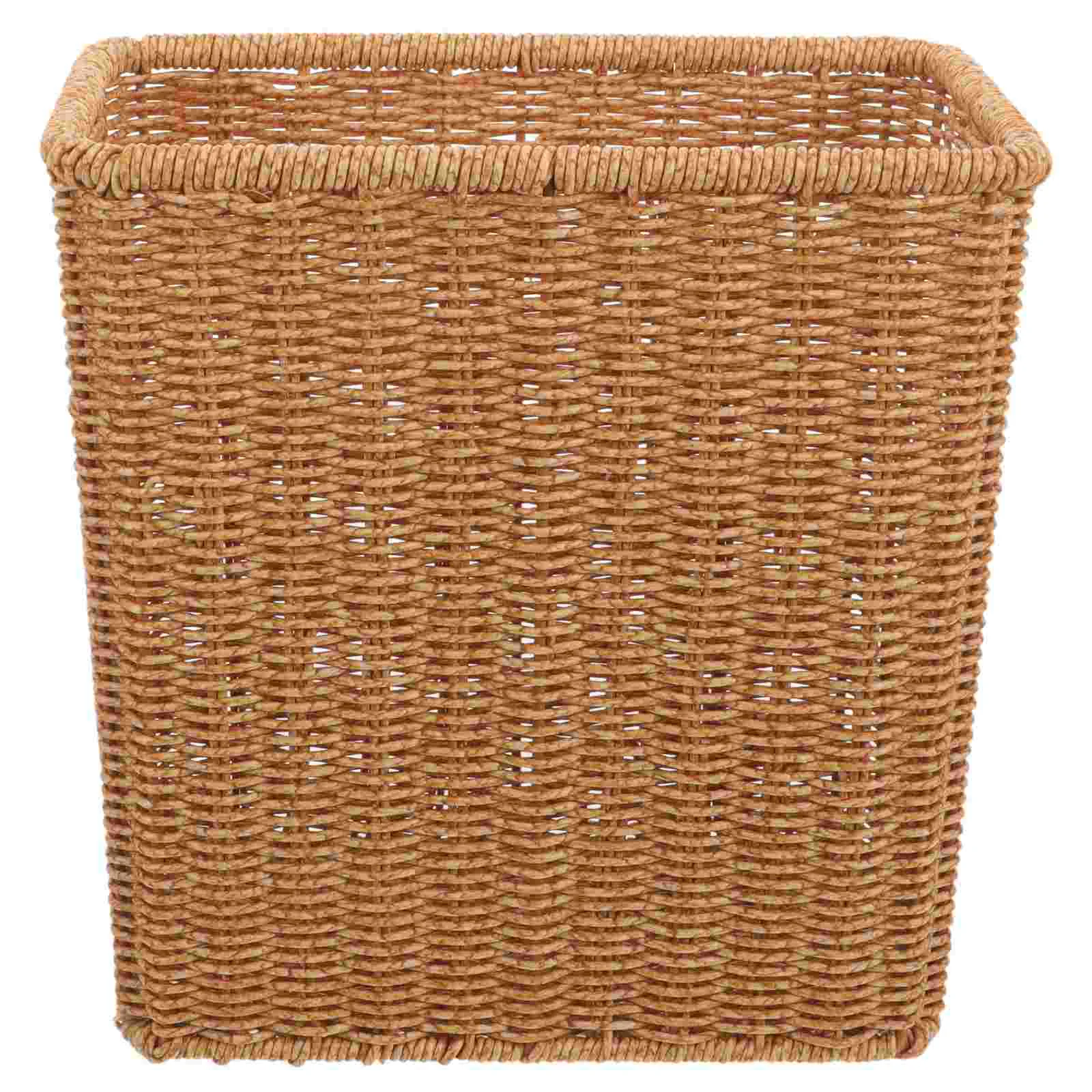 

Wicker Waste Paper Basket Small Woven Basket Trash Can Decorative Rectangular Garbage Container Bin Laundry Hamper