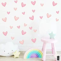 60Pcs Soft Pink Big Small Heart Shape Wall Stickers for Waterproof Removable PVC  Home Decoration 3