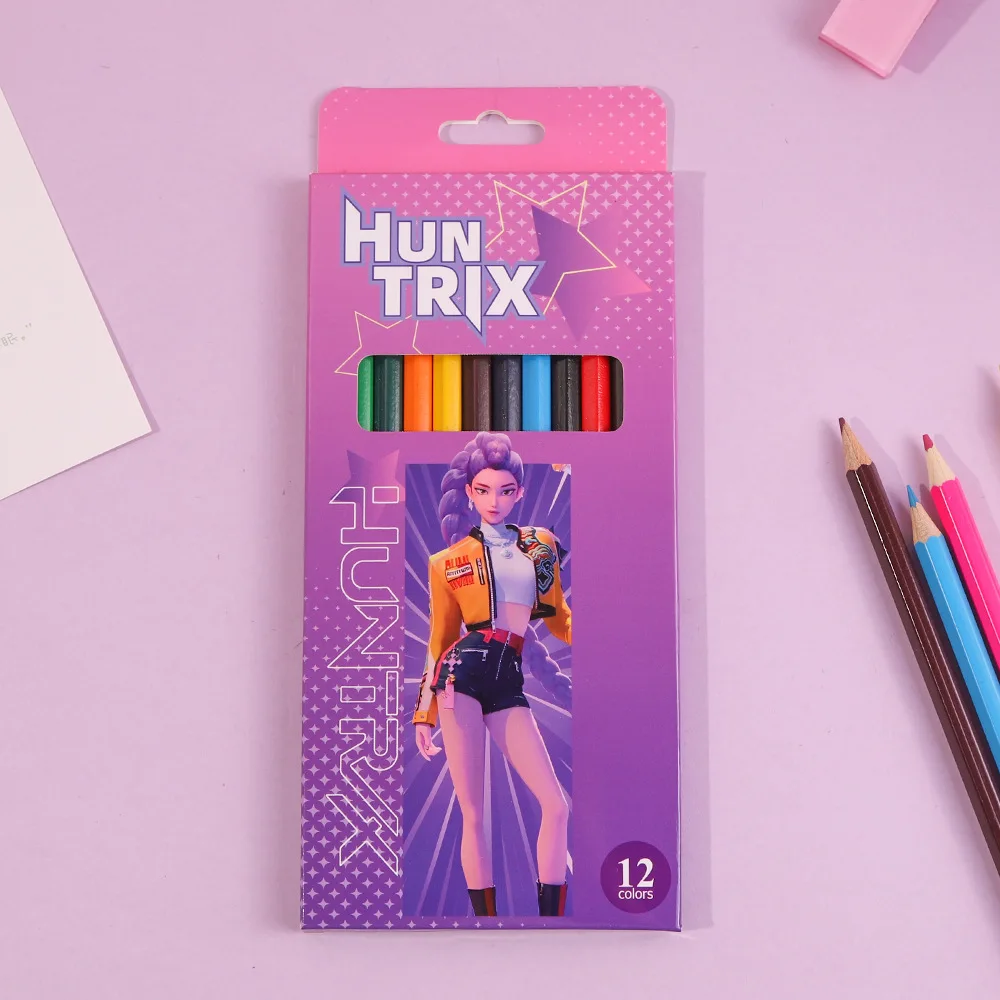 12Pcs Kpop Demon Hunters Huntrix Colored Pencils Wood Graphite Sketch Pencils Set Smooth Writing for School Drawing Sketching 3