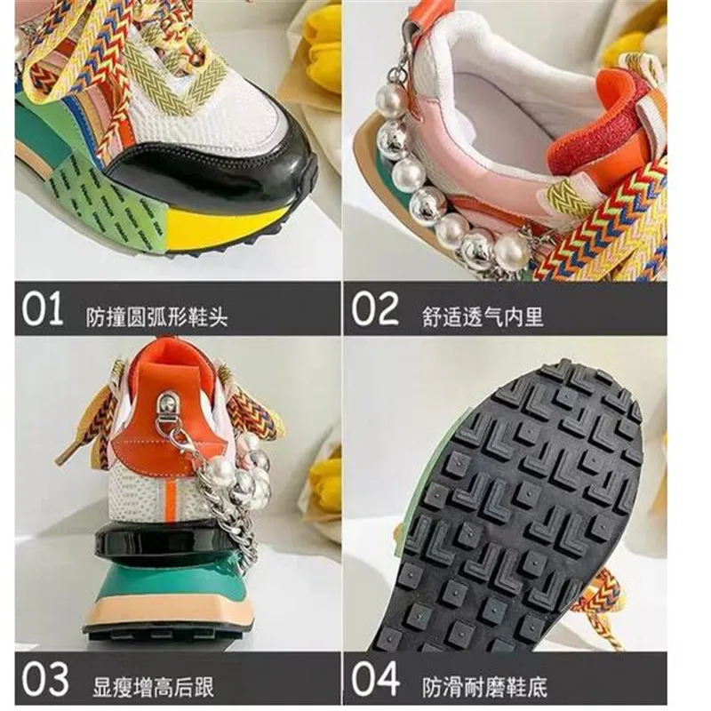 Women's Sneakers Original Design Pearl Chain Shoes Women Fashion Colorful Original Bottom Casual Sneakers For Girl