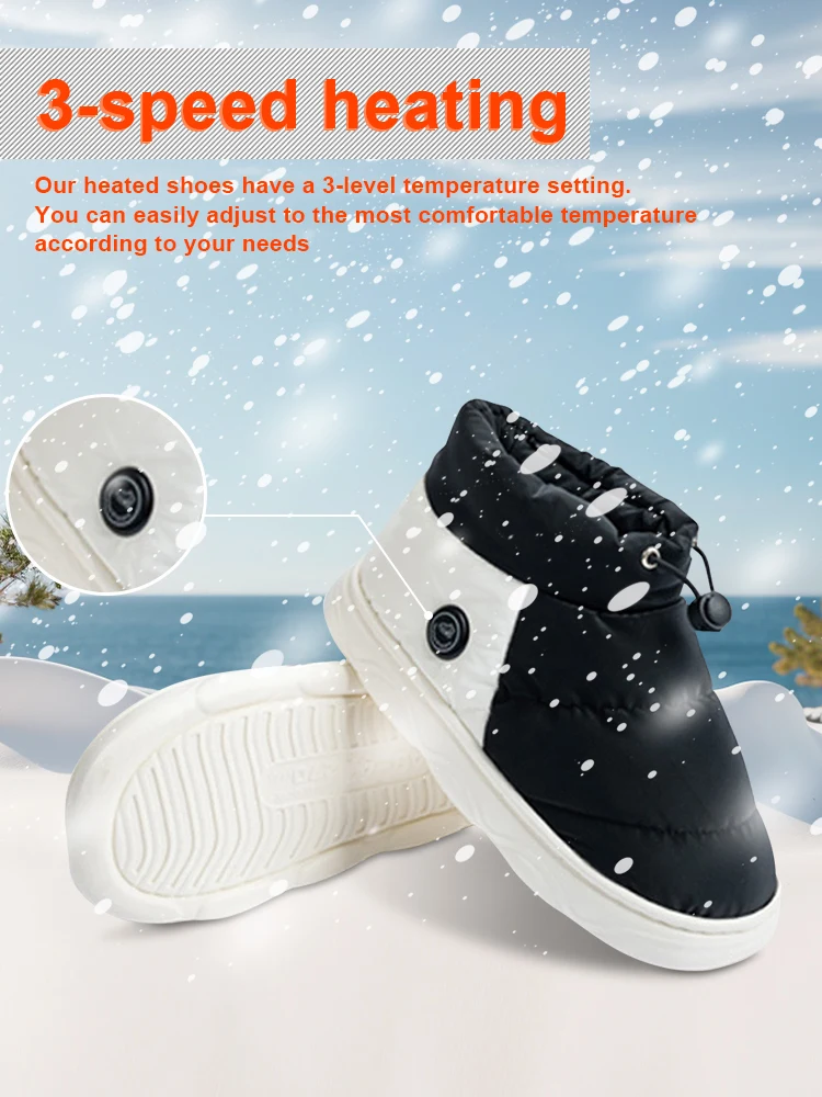 Unisex Winter Heated Shoes with 3 Heating Levels Women Men Electric Heating Slippers Rechargeable Warm Snow Boots for Winter