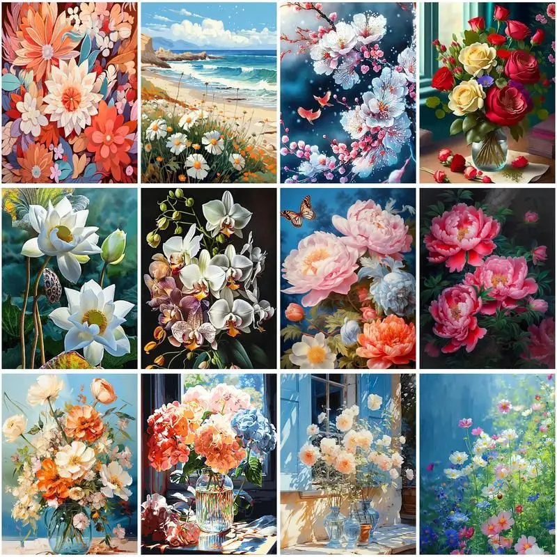 GATYZTORY Painting By Number Flowers 40x50cm Frame Coloring By Numbers On Canvas DIY Gift Home Decoration