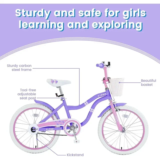 16-20 Inch Kids Bikes with Basket, Training Wheels, and Adjustable Seat for Ages 4-12, Available in Multiple Colors