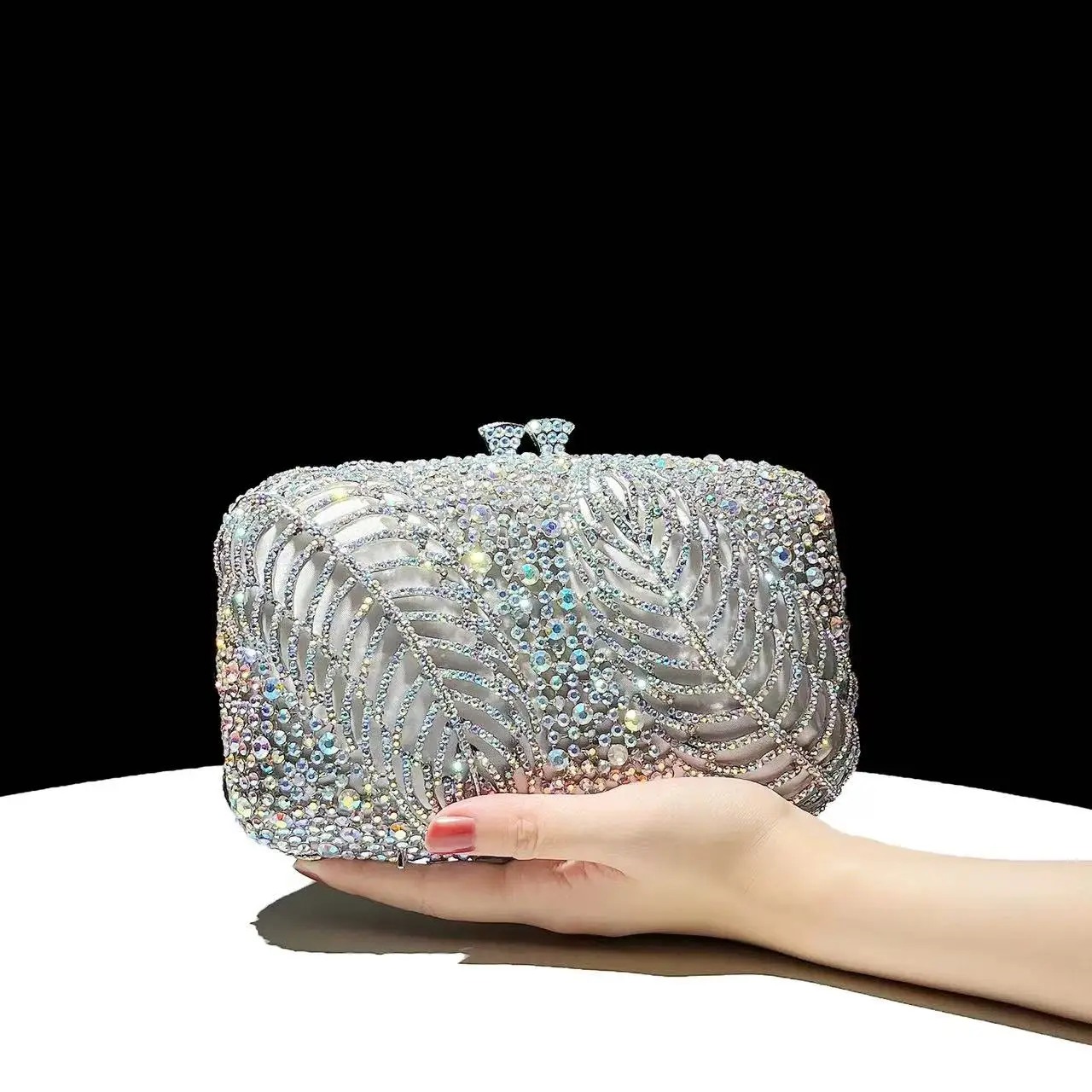 High Quality Luxury Metal Box Women Fashion Handbag Glitter Shiny Diamonds Evening Bag Wedding Party Clutch Purse Shoulder Bag
